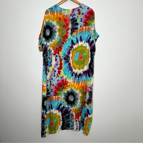 Seven Islands Floral Tie Dye Midi Dress Dolman Sleeve Cocoon Style Size Large XL - Picture 2 of 13